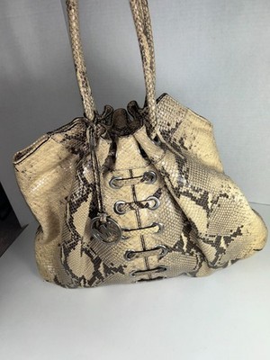 Michael Kors Snakeskin Bag Lace Across Cinched MK Fob Faux