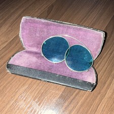 Vintage Clip On Blue Lens Sunglasses Silver Metal Frame with Protective Case