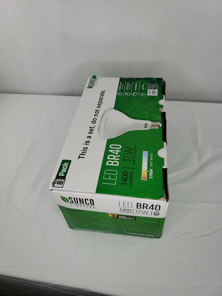SUNCO 8 PACK BR40 FLOOD LED LIGHT BULB 17W (100W) 1400 LUMEN 2700k SOFT DIMMABLE - Image 4 of 4