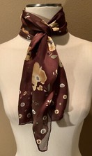 52  x11  Vtg Echo 100 Silk Brown  Camel Striped Floral Scarf