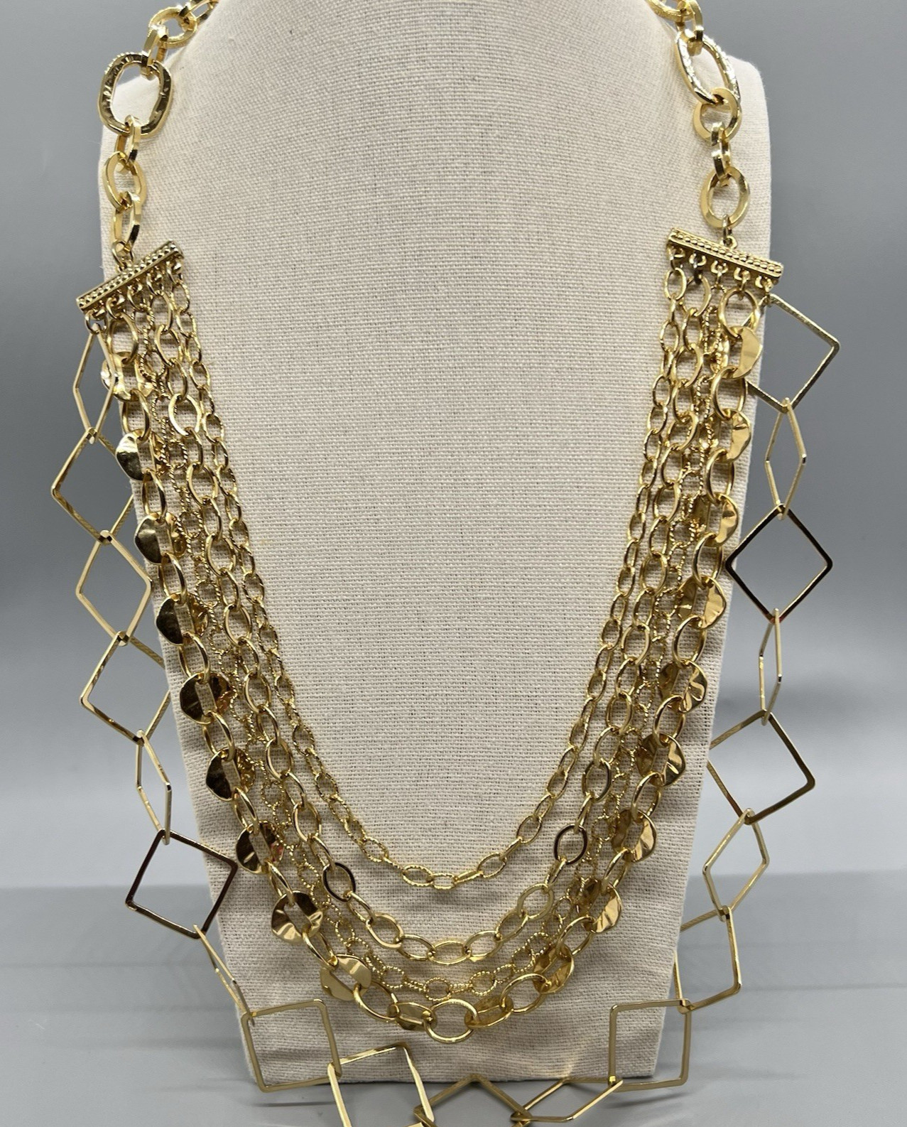 Bold Multi-Strand Gold Tone Statement Necklace Op… - image 3
