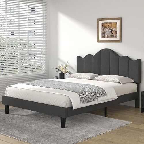 Size Upholstered Platform with Adjustable Headboard, Full Dark Grey Bed