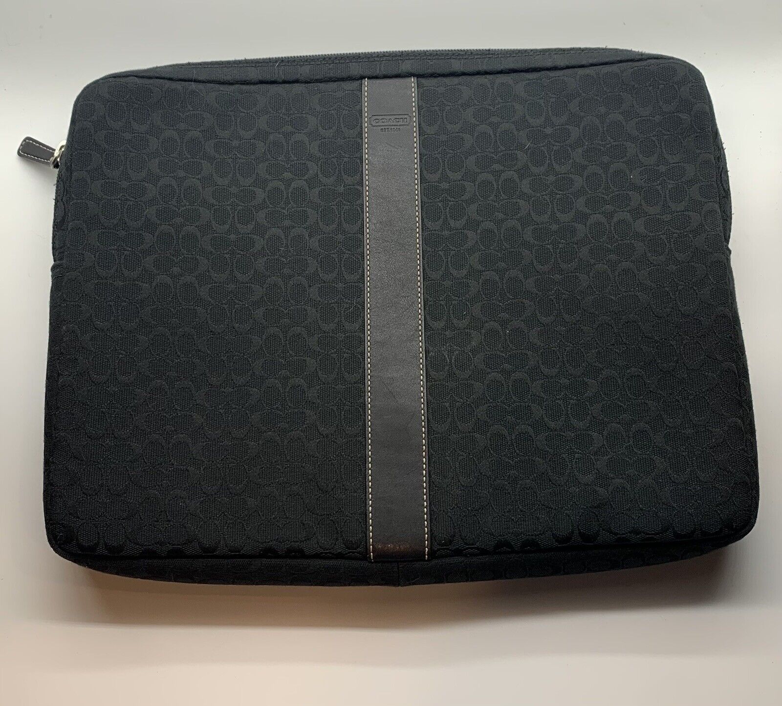 Coach Signature Voyage Black Zippered Laptop Padded Case With Blue Interior