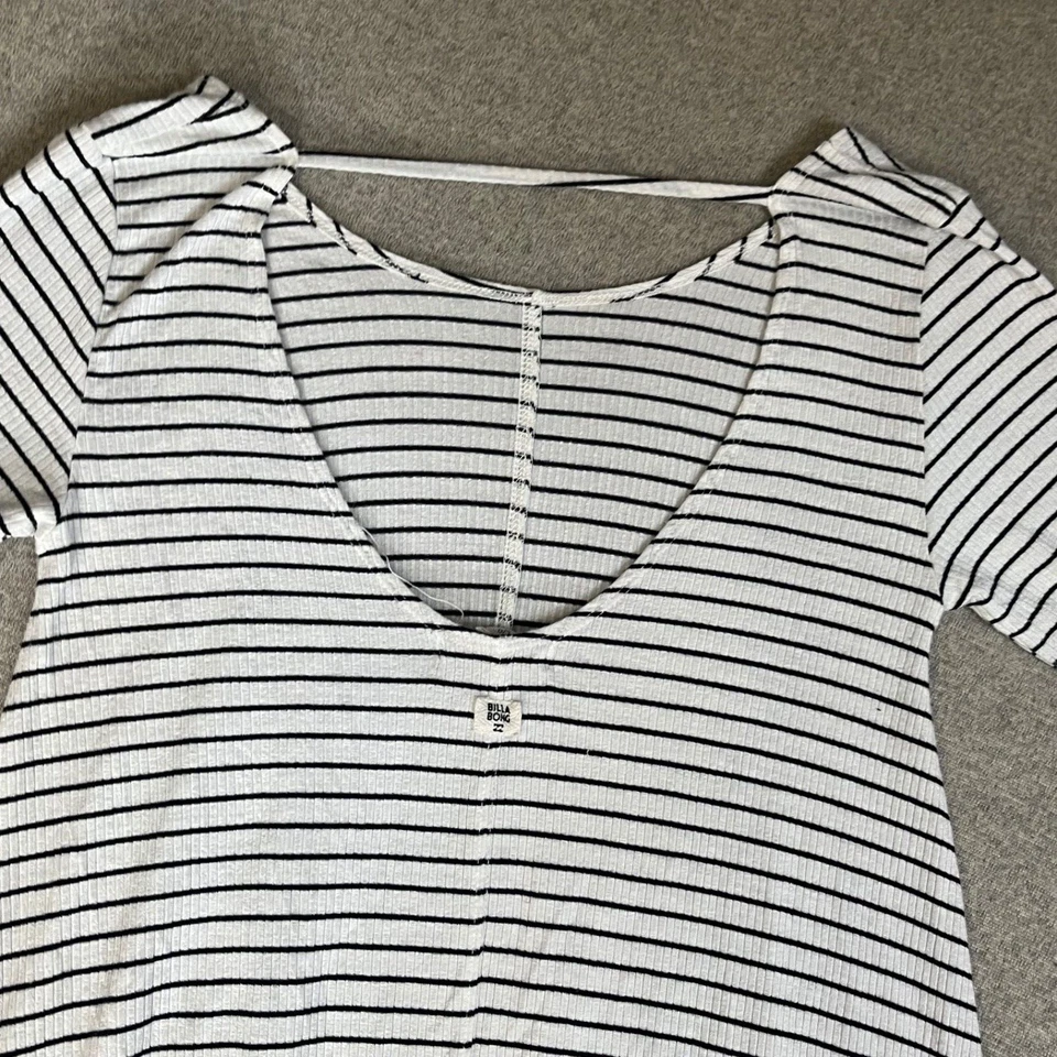 Vestido túnica Billabong talla grande marfil negro a rayas elástico informal tejido acanalado Foto 4 de 4