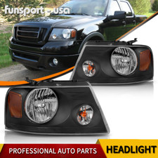 Pair Headlights For 2004-2008 Ford F-150 F150 Black Housing Amber Corner Lamps