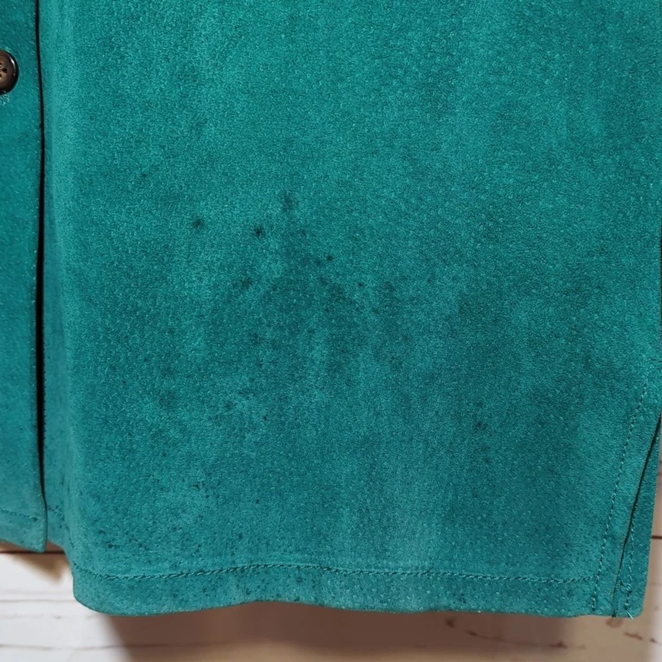Chaqueta de Colección Kim Rogers Grande Verde Esmeralda Verde Azulado Gamuza Cuero Camisa Cazadora Foto 4 de 4
