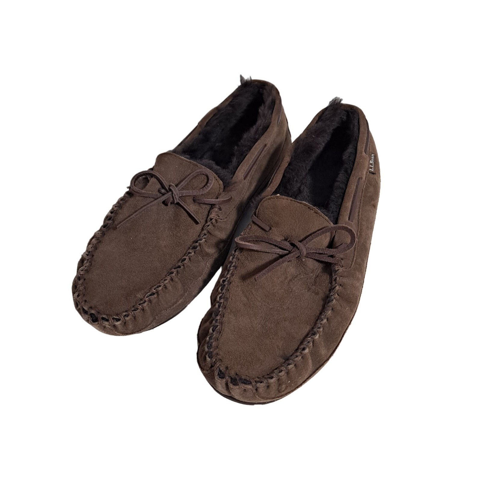 LL Bean Slippers Men Classic Brown Leather Rubber Sole Lamb Shearling SIze 14 eBay