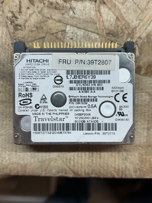 Hitachi 60GB HDD PATA/IDE/EIDE 4200RPM 1.8'' Hard Drive for Laptop 08k1539 - hva