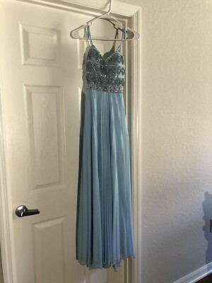 open lace back dress Dusty Blue Prom Dresses Minimalist A Line Spaghetti Straps Sleeveless