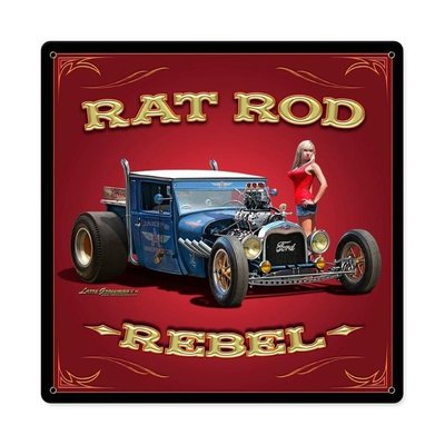 Larry Grossman Pin Up Ford Hot Rat Rod Rebel Retro Sign Blechschild Schild NEU