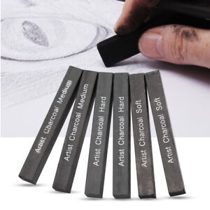 6Pcs/set Compressed Charcoal Sticks Soft/Medium/Hard Graphite Drawing Pencil Art | eBay