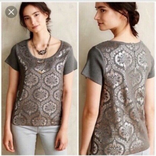 Anthropologie MOTH Mujeres Pequeño Gris Metálico Suéter Salón Prenda para el torso Camisa - Imagen 3 de 8
