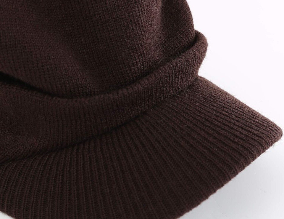 Mens Beanie Hat Knit Winter Hat with Brim Beanie Cap for Men Espresso