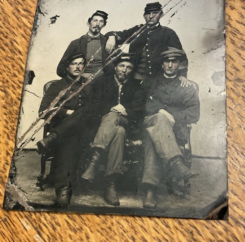 Antique Vintage Tin Type Civil War 5 Soldier 3 x 4 inch - Picture 3 of 4