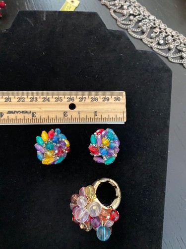 Earrings & Ring VTG Colorful Jubilee Beads Clip Adjustable Statement Costume - Picture 5 of 10