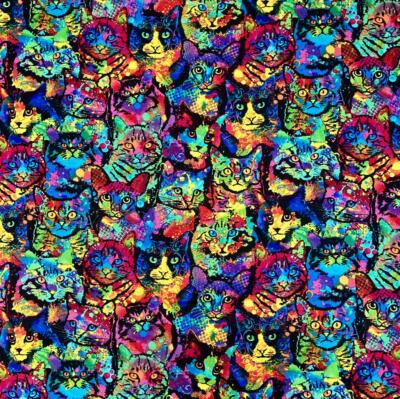 1/2 Crazy Psycho Cat Skull Art Timeless Treasures 100% Baumwollstoff Halloween