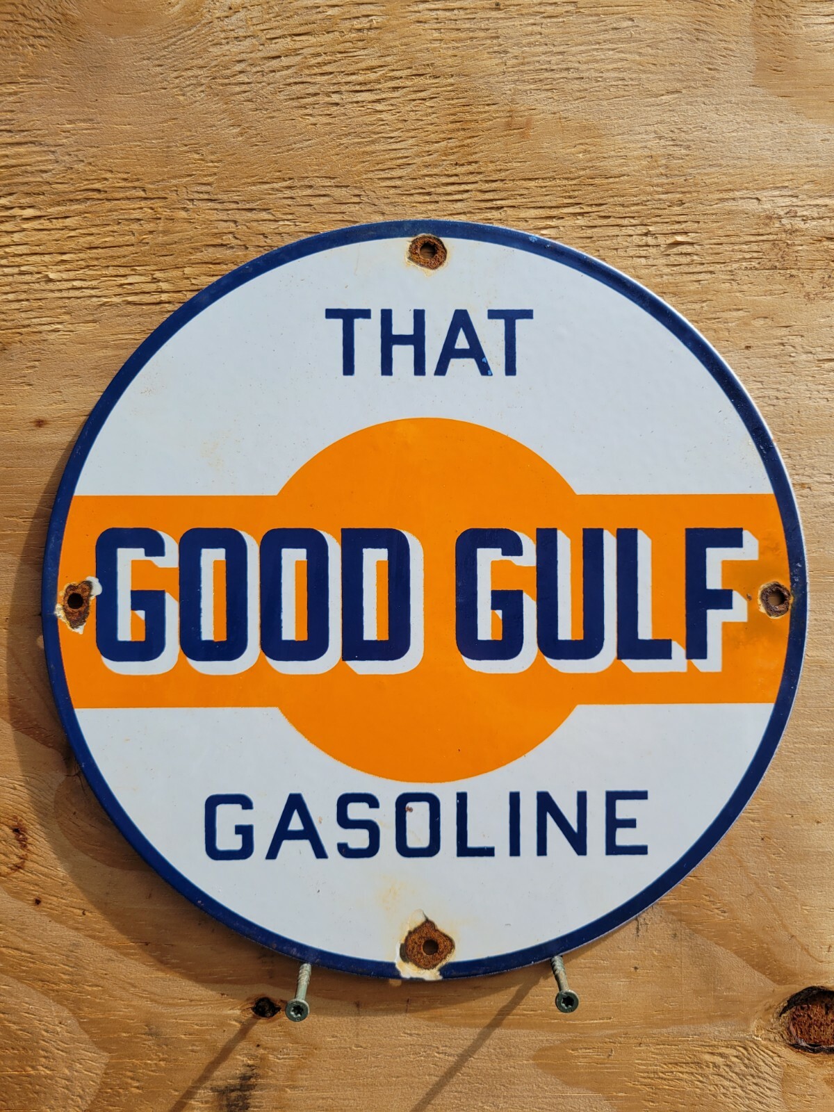 VINTAGE GOOD GULF PORCELAIN SIGN OLD GASOLINE GAS PUMP PLATE MOTOR OIL ...