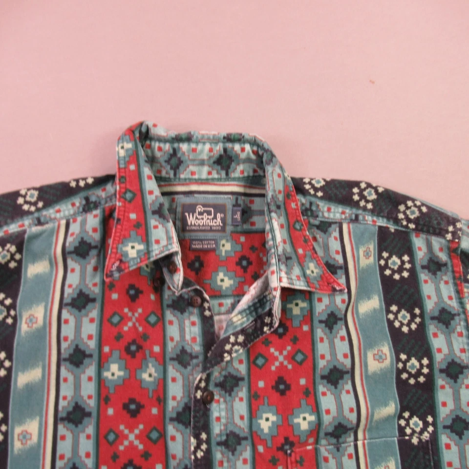 Woolrich Shirt Mens Large Long Sleeve Button Front Vintage Aztec USA Flannel - Image 2 of 4