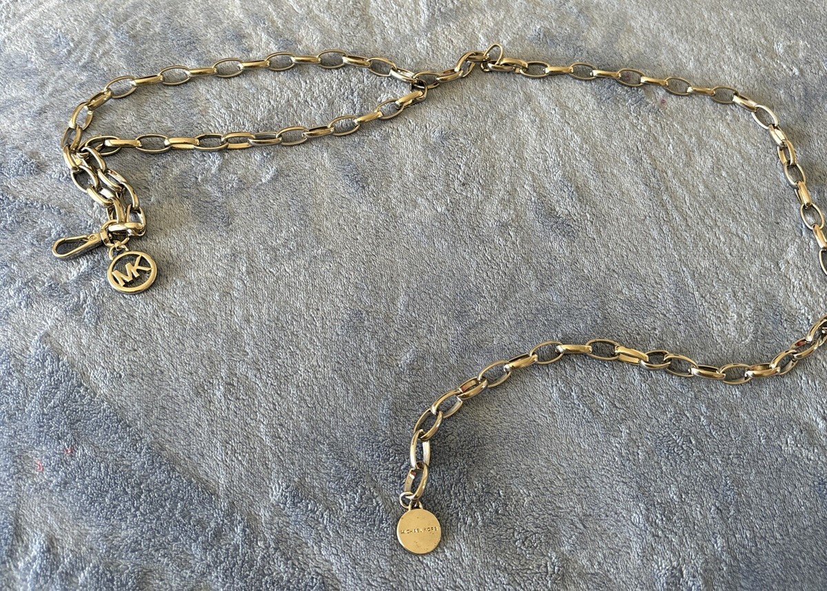 MICHAEL KORS METAL CHAIN Women’s MK LOGO Silver tone Belt Size Up To 41”