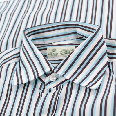 Borrelli NWOT Dress Shirt Size 15.75 40 Blue Striped 100% Cotton