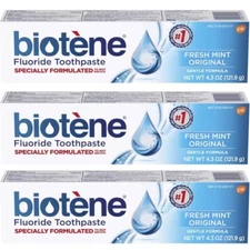 3 Pack - Biotene Fluoride Toothpaste, Fresh Mint, Gentle Formula 4.3 Oz Each