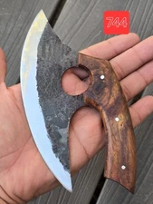 Handmade Carbon Steel Alaskan Ulu Knife Chef Kitchen Chopping Outdoor W/ Sheath