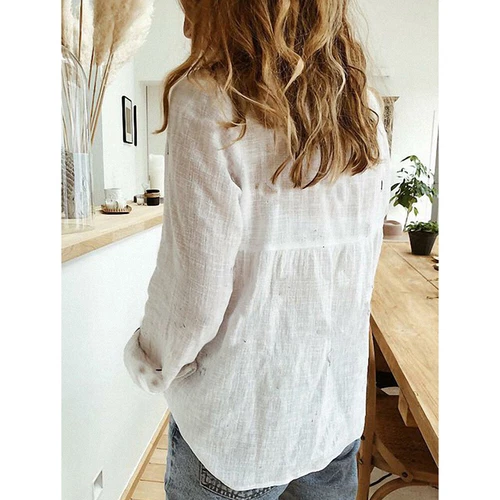 Blusa Prendas para el torso informal elegante de lino de algodón de manga larga para mujer - Imagen 8 de 38