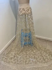 GOLD IVORY Rhinestones Sprinkle Glitter lace fabric 50" width Sold By The Yard