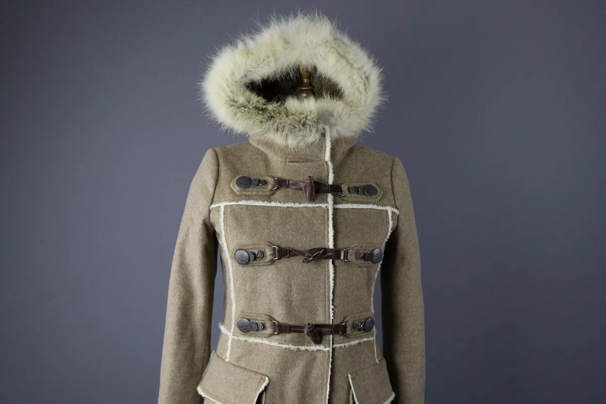 Ladies duffle coat with fur cheap hood