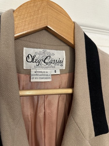 Vintage Oleg Cassini Wool Blazer Size M Neutral Beige Black - Picture 5 of 7