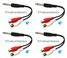 4 Pack 1/4" Male Mono Plug to Dual RCA Jacks (F) Premium Audio Cable Wire VWLTW