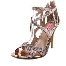 Betsey Johnson Raqui Glitter Cutout Women Shoe Sandal Size 9 Heel 4.25"