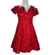 Vintage Gunne Sax Red Brocade Off Shoulder Bow Dress Sz 9/10 Prom Hoco Pageant