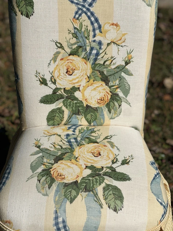 Silla de campo francesa vintage taburete tocador escritorio tela floral con volantes envío gratuito Foto 4 de 4
