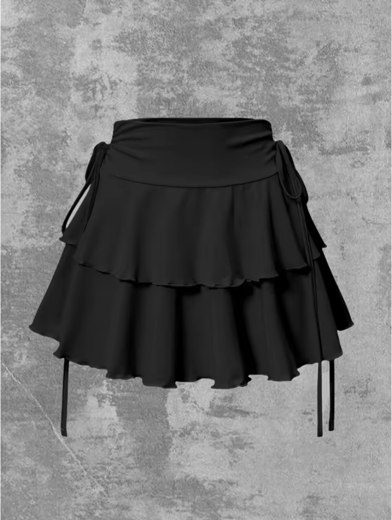 Womens Layered Ruffle Mini Skirt High Waist Y2K Flowy Tiered Skater Skirt