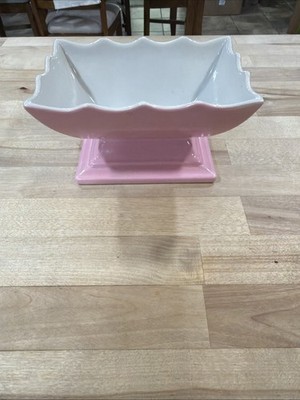 Vintage Hull Pottery Planter '50s Pink And White Pedestal Base Rectangular #157