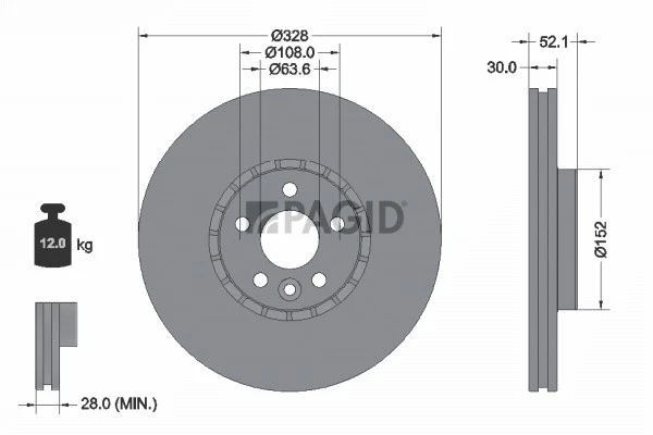 2x PAGID Disque De Frein Avant Extérieurement Ventilé Ø328mm Pour Volvo XC60 156 - Photo 1/1