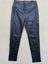 Esprit Black Faux Leather Straight Leg Leggings Women Casual Pockets Regular