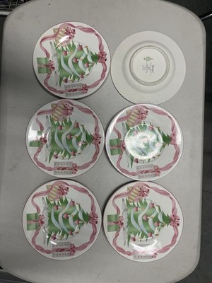 Sango Home For Christmas Lunch &  Dessert Plates, Cups Pink Ribbon Tree Vintage 