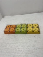 New Lot of 12 Flower Daisy Tealight Candles (3 Boxes of 4) Orange, Yellow, Green