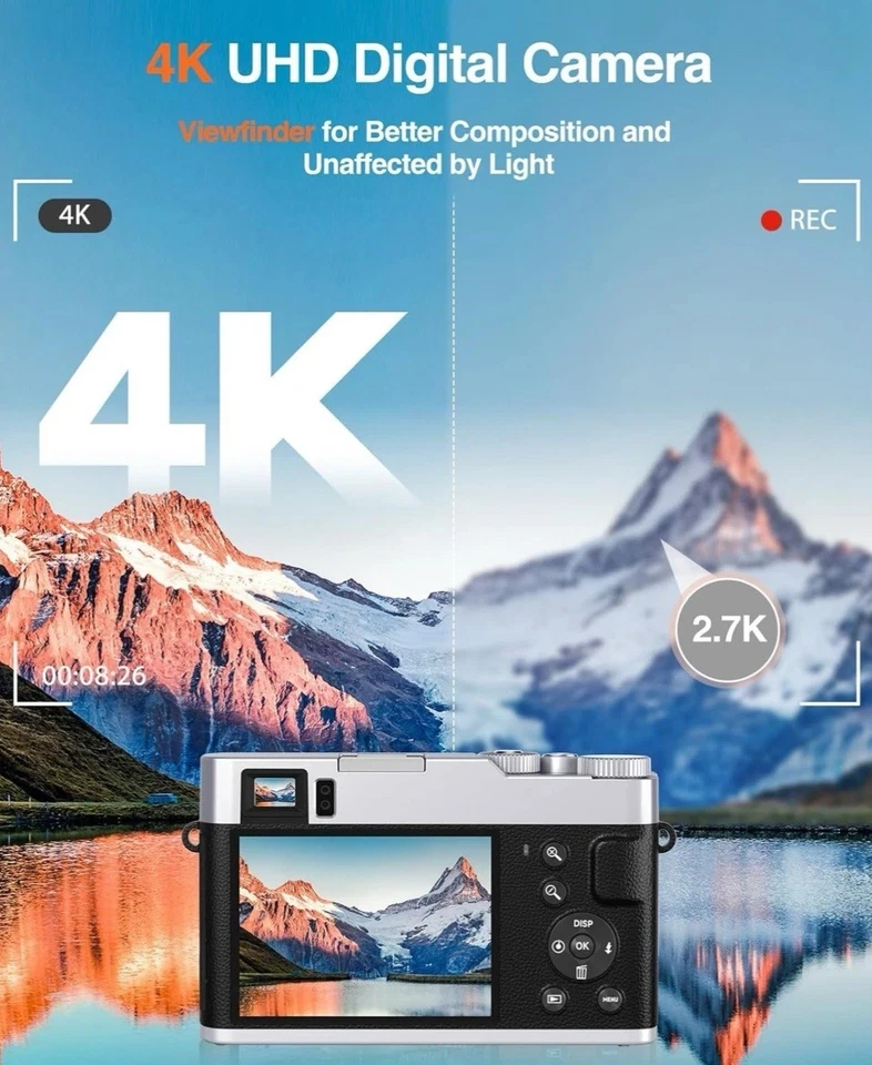 NBD 4K Digital Camera 48MP 16x Anti-Shake with WiFi and Battery 32GB TF Card - Image 2 of 4