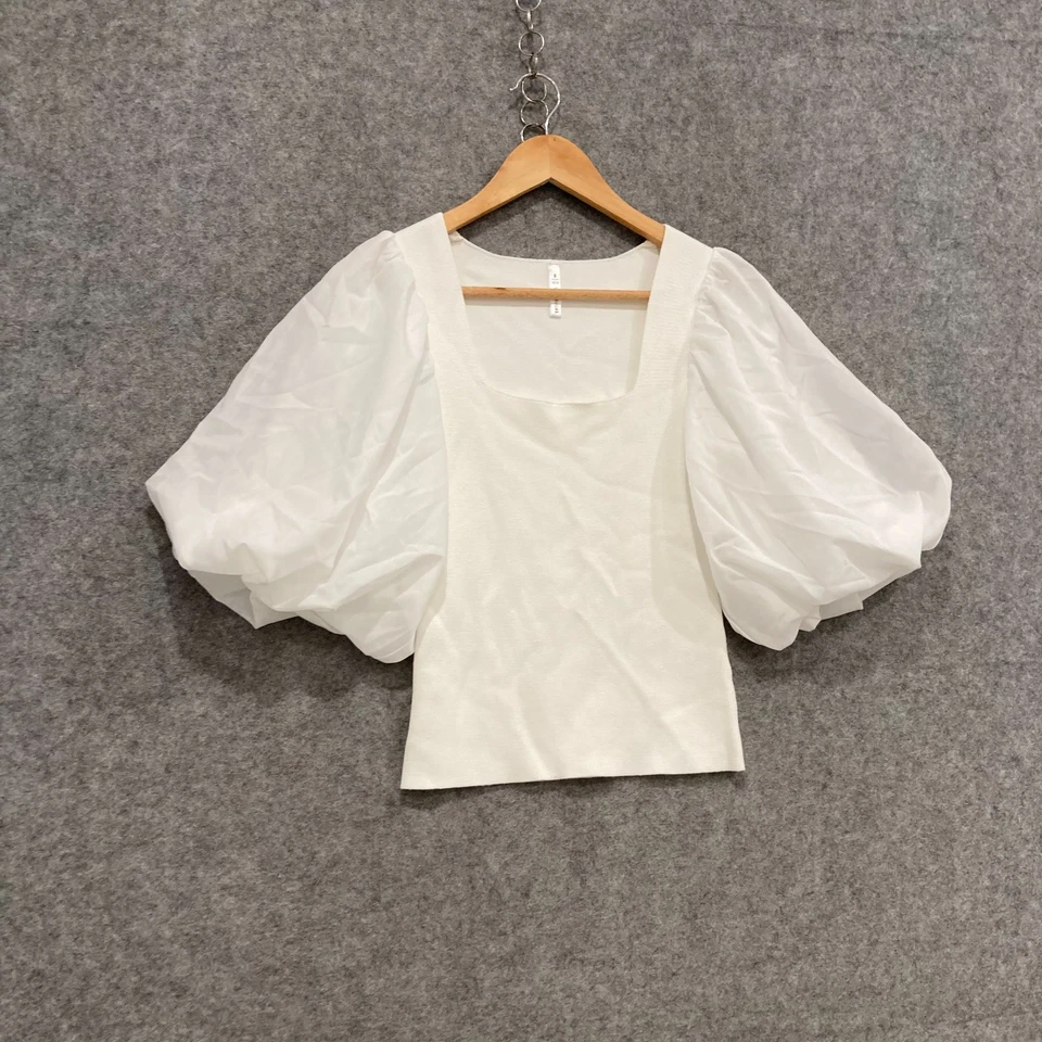 Пряный сахар верхний женщин размер 8 белый укороченный коротким рукавом эластичная рубашка 50511 - Изображение 2 из 4