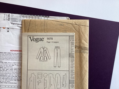 Vogue Designer Lagerfeld Pattern Size 14 16 18 Fitted Jacket Lined Tapered Pants - Picture 7 of 7