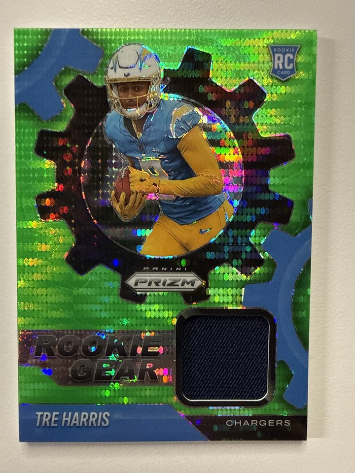 2025 Prizm Gear #RGR-THS Tre Harris Neon Green Pulsar Rookie Gear #RGR-THS Tre Harris RC Neon Green Pulsar Relic Chargers