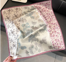 100 Silk Mulberry Scarf Purple floral Print Bandanna 68X68cm Square Shawl wrap