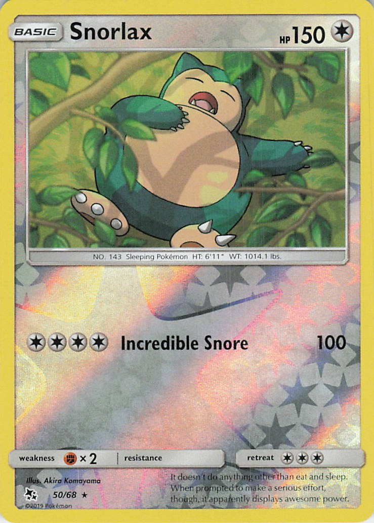 Snorlax Rare Hidden Fates 50/68 LP Reverse Holo