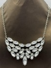 Silver Tone Clear Marquis Cut Statement Necklace Crystal Style Bib