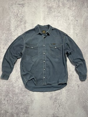 90s Lee Riders USA Western Shirt Vintage Denim Snap Button Cowboy 100% Cotton M