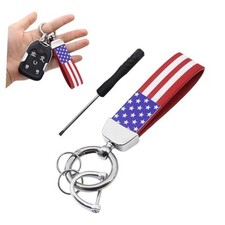 American Flag Car Keychain, Key Fob with USA Flag, 360 Degree Red silver