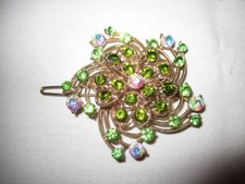Vintage Green and AB Rhinestone Hair clip